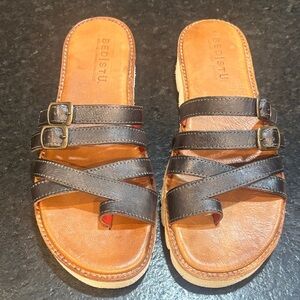 BED|STU Men's Dark Brown Leather Slide Sandals